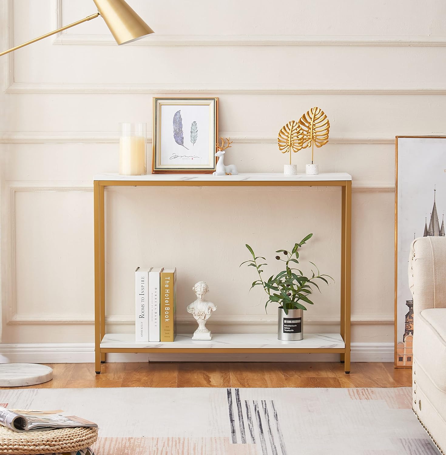White Faux Marble Console Table